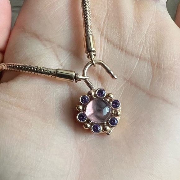 Retired Rare Pandora Carrier Gold Heraldic Snake Chain Amethyst Padlock Bracelet - Picture 8 of 8